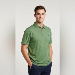 Peter Millar EUC 100% Cotton Green Striped Polo Sz.XL Sports Casual Shirt